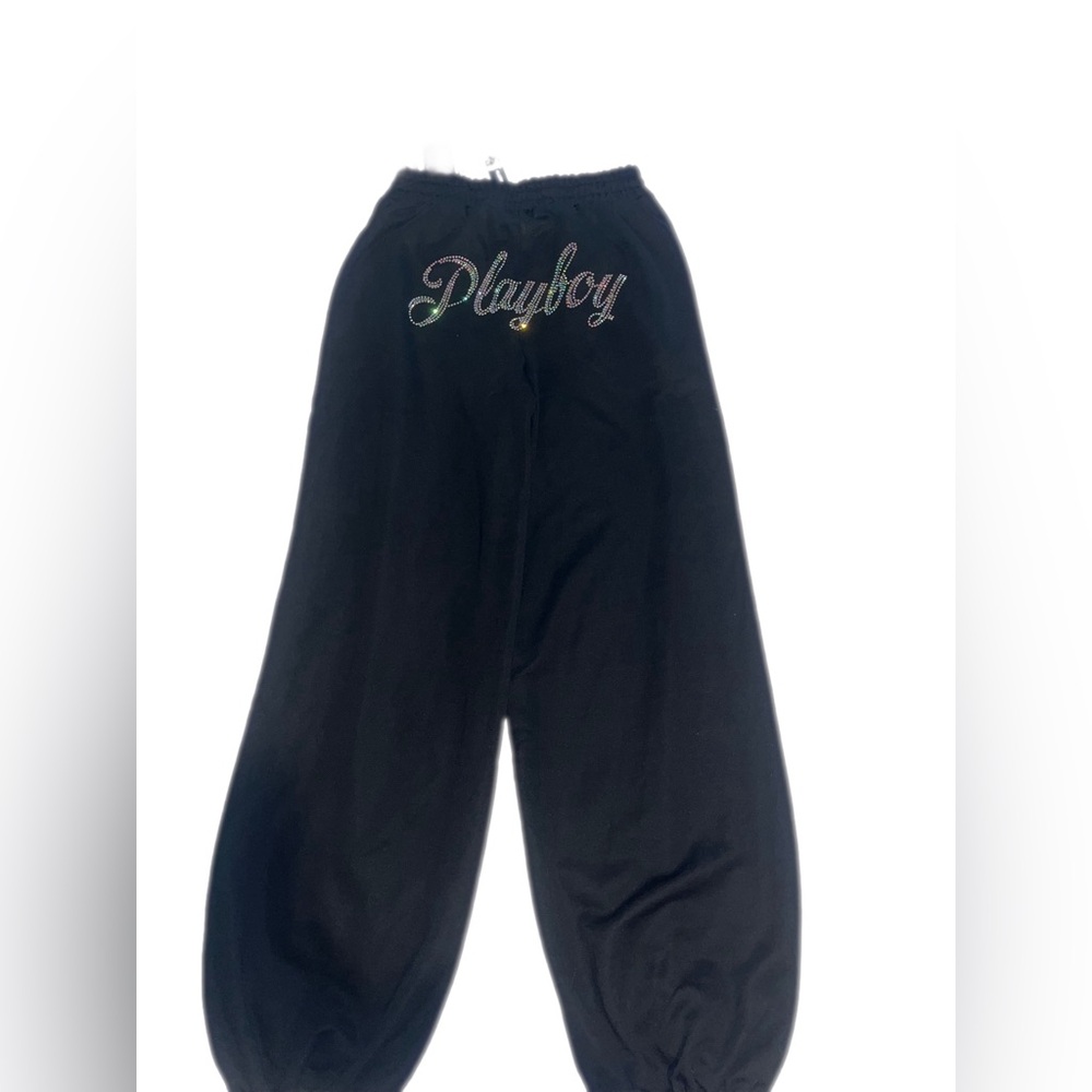 Missguided x Playboy
Rhinestone Wide Leg Sweatpants With Pearl Hem Detail